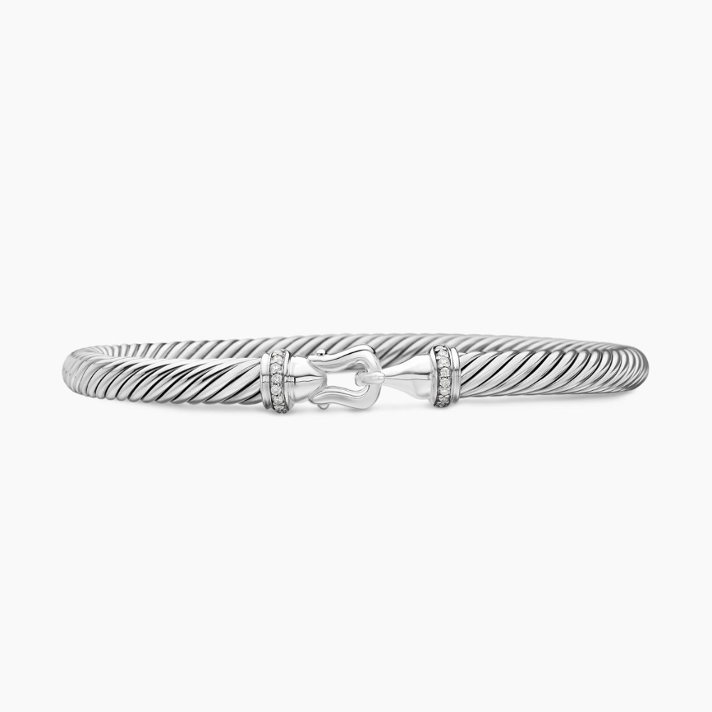David Yurman Buckle Classic Cable Bracelet Sterling Silver with Diamonds